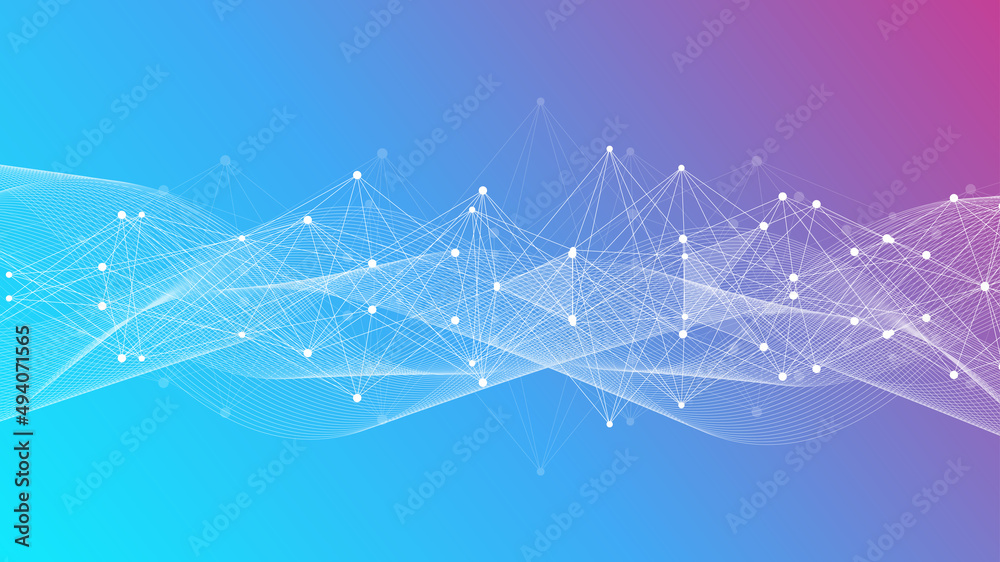 Geometric abstract background with connected line and dots. Structure molecule and communication. Big Data Visualization. Medical, technology, science background.  illustration.