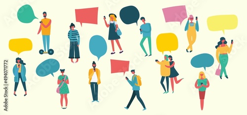 Concept of communication. Man talks to girl, friends share rumors, gossip and news. Students at university. Discussion or dispute. Happy people, smiling persons.