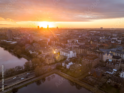 Canvas Print Aerial view of the cityscape of Copenhagen the capital city of Denmark at sunris