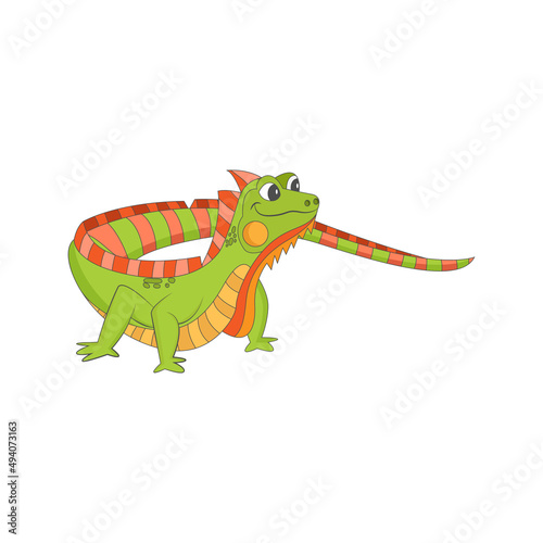 Isolated green iguana animated animals jungle vector illustration