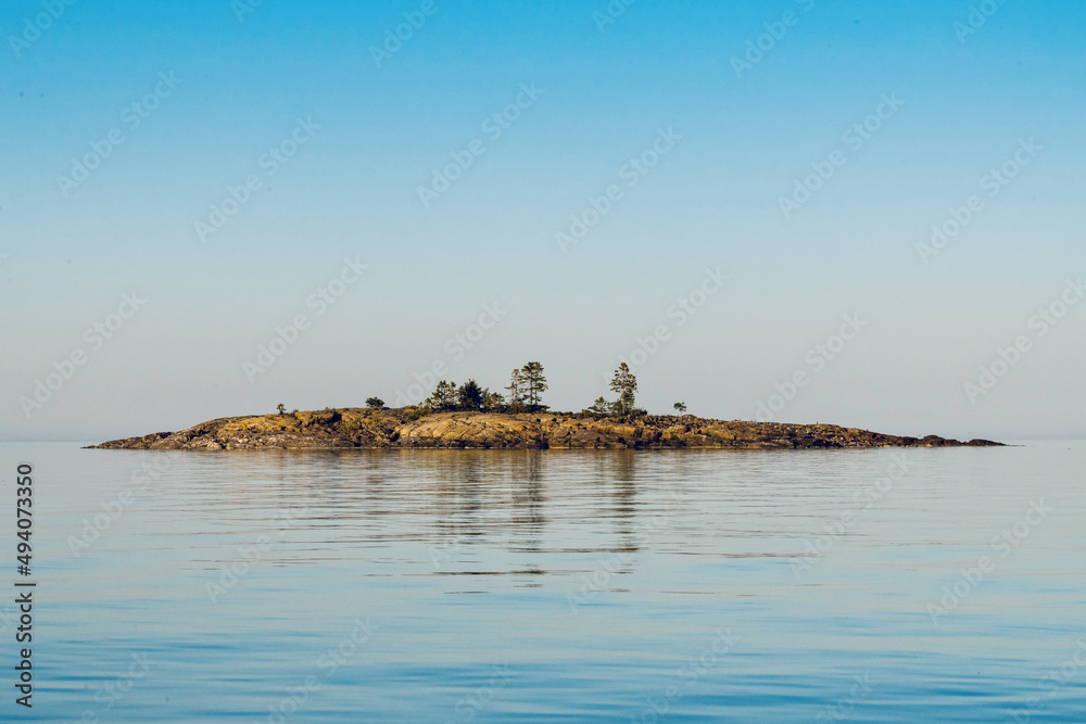 Beautiful view of Stockholm archipelago and Baltic sea at sunset in Sweden - obrazy, fototapety, plakaty 