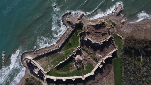 Aerial view of the historic Mamure Castle in Anamur, Turkey photo