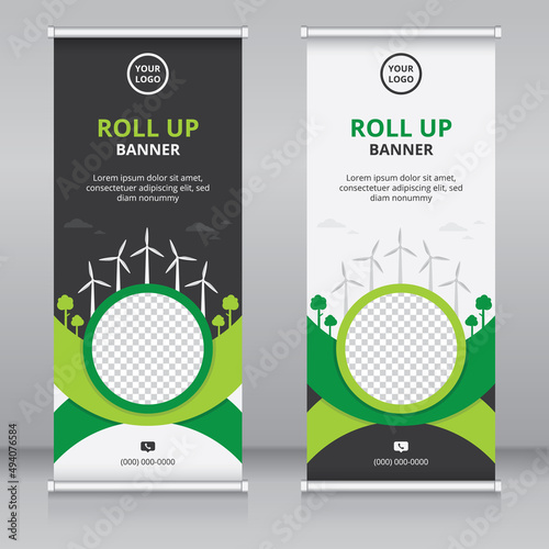 Eco friendly themed modern roll up banner template, Standee template, X-banner template, Flag banner	
