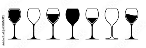 Wine glass. Wine glass icon isolated on white background. Wineglass silhouettes. Cup for alcohol drink, champagne, cocktail and liquor. Symbol of restaurant. Vector