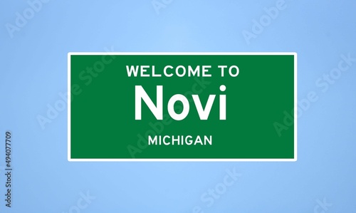Fényképezés Novi, Michigan city limit sign. Town sign from the USA.