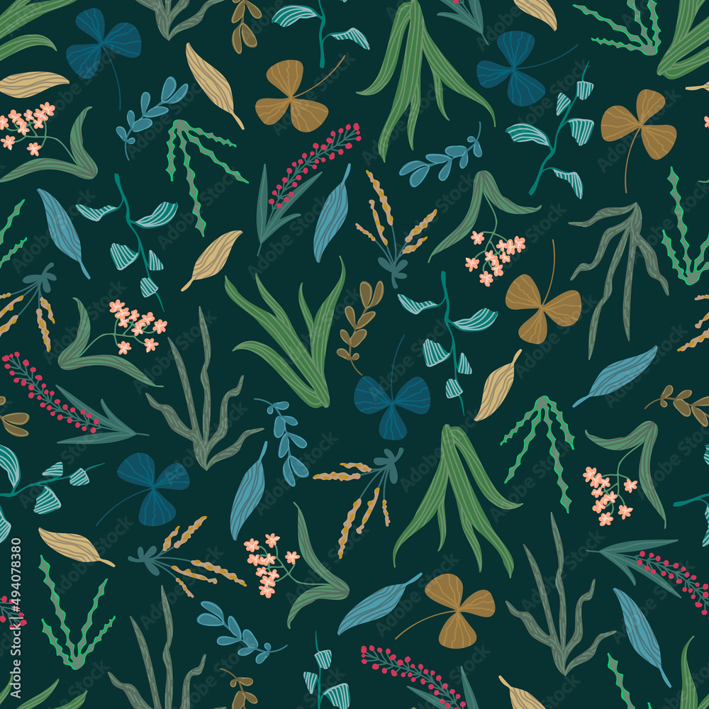 Seamless spring pattern with flowers in line art style