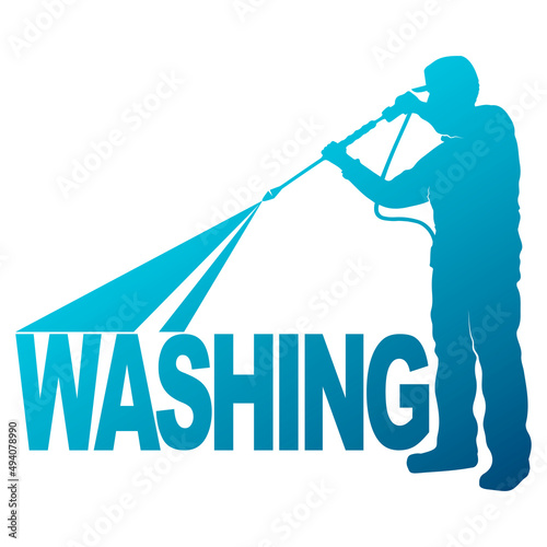 Washing and cleaning symbol. Washer worker with tool in hand