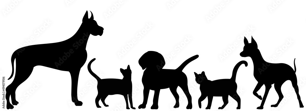 dogs and cats black silhouette isolated vector