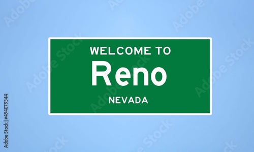 Reno, Nevada city limit sign. Town sign from the USA.