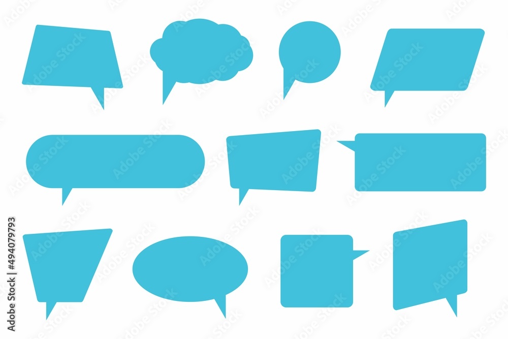 Speech bubbles text set, chat box icons, message box in flat design isolated on white background. Balloon doodle style thinking sign symbol. Vector illustration