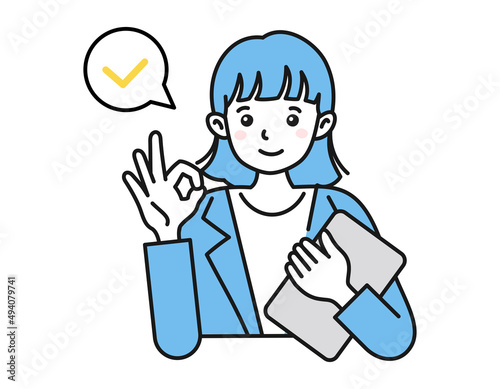 OKサインをする女性 – シンプルで親しみやすいビジネスイラスト