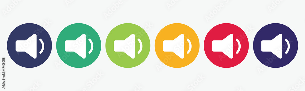 Set the collection of 6 buttons with volume icon. Set the collection of 6 buttons with volume icon.