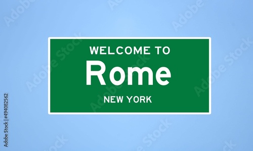 Rome, New York city limit sign. Town sign from the USA.