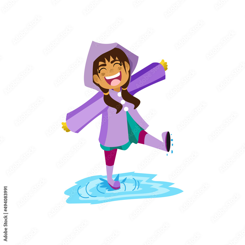 Isolated girl splash kids rain winter weather vector illustarion Isolated girl splash kids rain winter weather vector illustarion