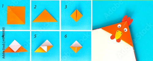 Quadro su tela Step by step photo instruction how to make origami paper bookmark chick