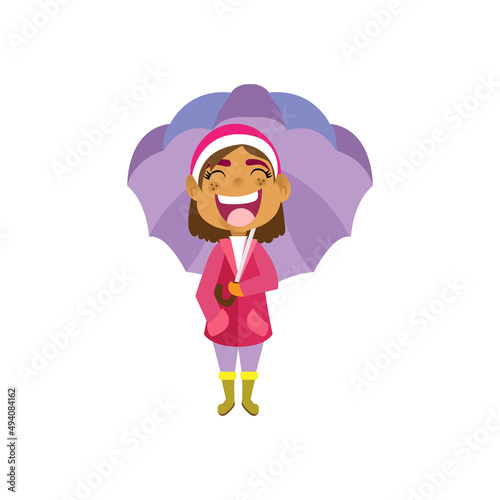 Isolated girl umbrella kids rain winter weather vector illustarion