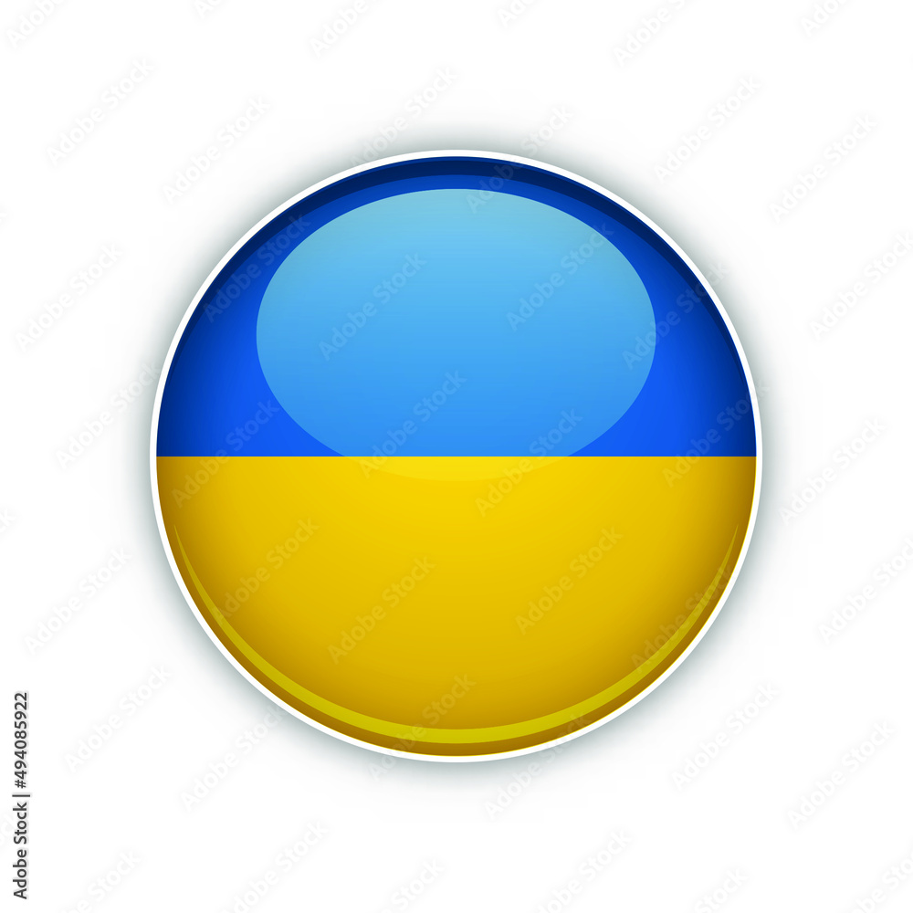 Flag of Ukraine. Vector illustration. Round glossy button. National flag of Ukraine.