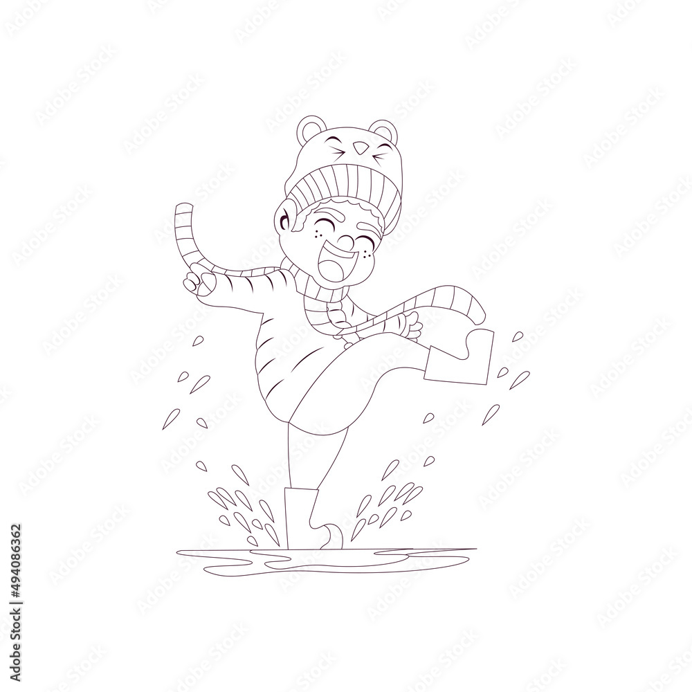 Fototapeta premium Isolated boy splash draw kids rain winter weather vector illustarion