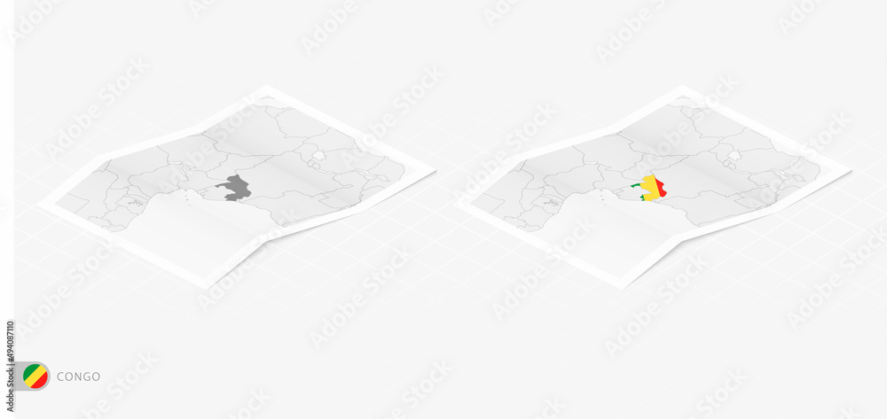 Set of two realistic map of Congo with shadow. The flag and map of ...