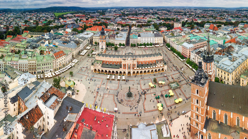 Polish City Krakow market center from top with stunning clouds