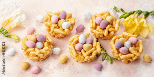 Springtime sweet nests filled with Easter eggs
