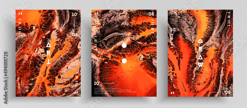 Abstract vector poster, texture set of fluid art covers. Beautiful background that applicable for design cover, invitation, presentation and etc. Backdrop similar to the landscape of movement lava.