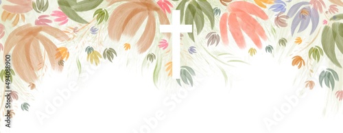 Fotografia Watercolor Easter cross clipart. Floral crosses Banner