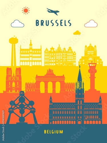 Photos Brussels monument buildings poster vector illustration.
