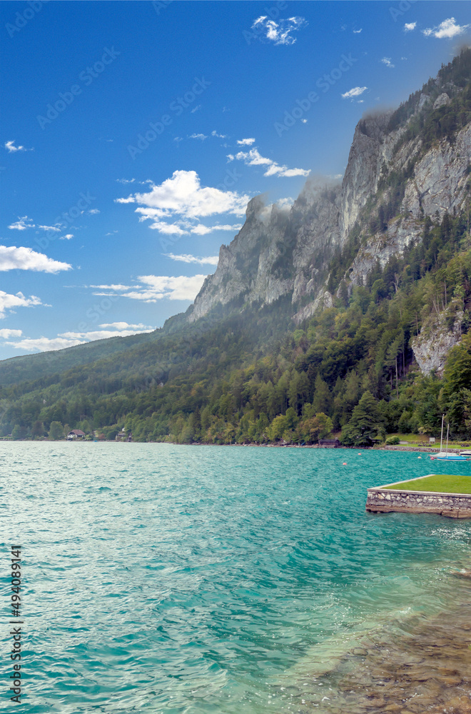 Alpbach lake in the austrian alps