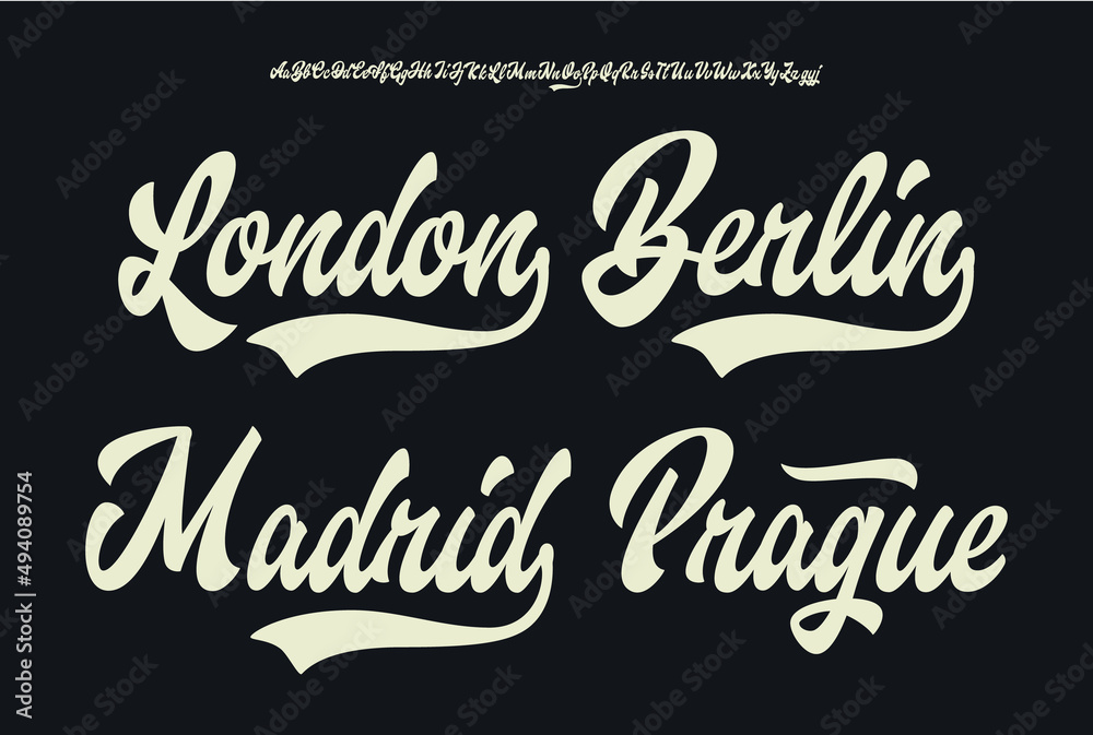 Script font with city logos. Vector Script font with city logos. Vector