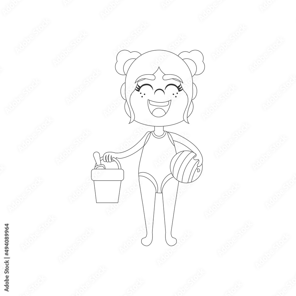 Isolated girl cubet beach draw summer kids holiday vector illustration Isolated girl cubet beach draw summer kids holiday vector illustration