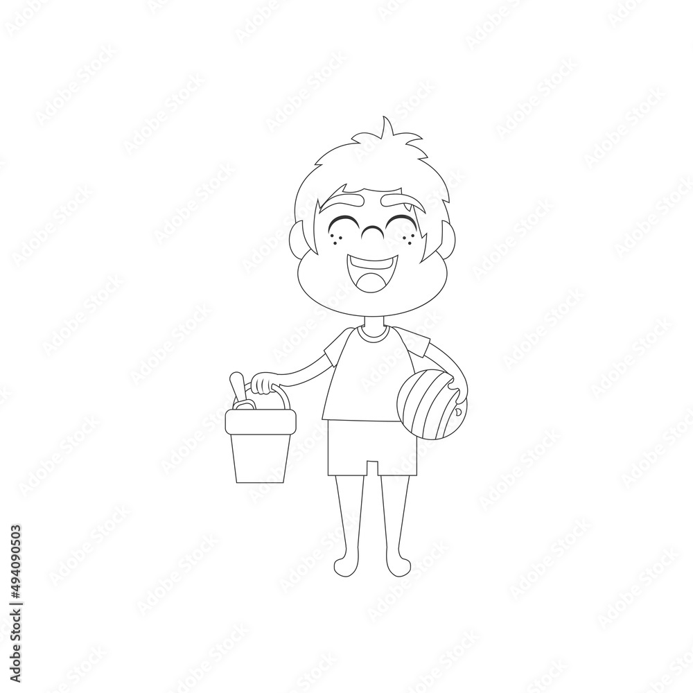 Isolated boy cubet beach draw summer kids holiday vector illustration