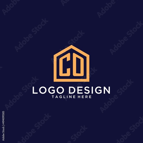 Initial CO logo with abstract home shape, modern minimalist realty logo design ideas