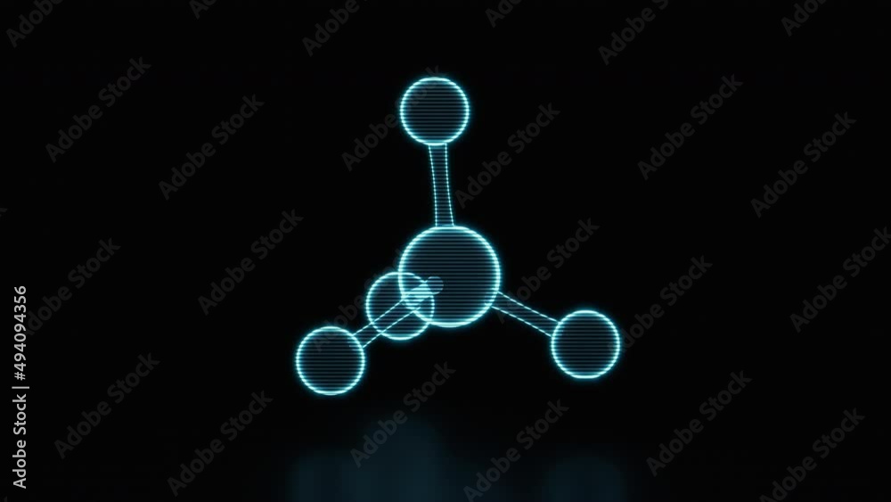 Holographic image of molecule, loop animation, 3d rendering.
