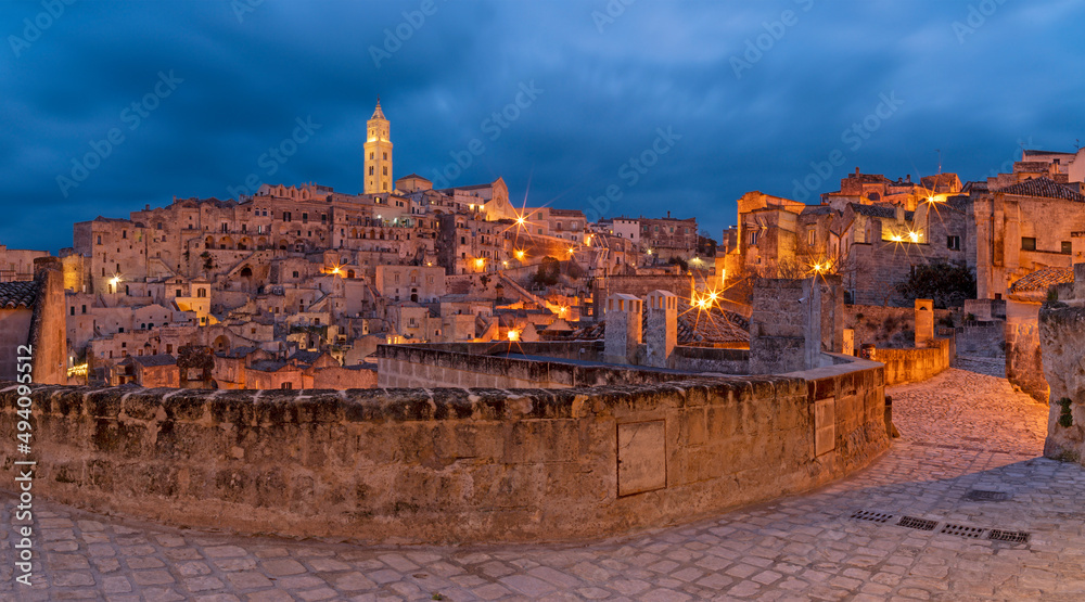 Matera - The cityscape at dusk.