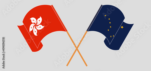 Crossed flags of Hong Kong and the State of Alaska. Official colors. Correct proportion