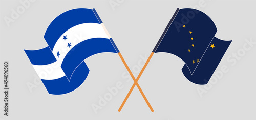 Crossed flags of Honduras and the State of Alaska. Official colors. Correct proportion