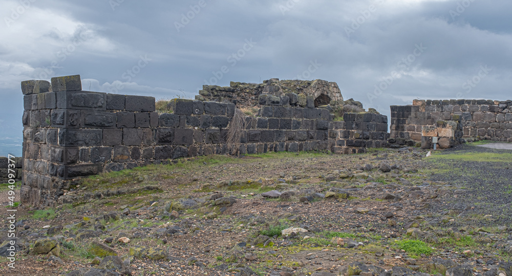 Partly restored ruined walls of Belvoir Crusader Castle, Jordan Star National Park, Beit Shean, Northern Israel, Israel