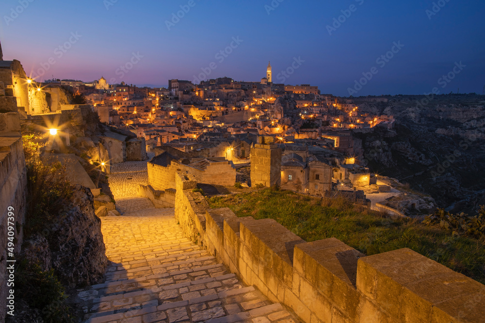 Matera - The cityscape at dusk.