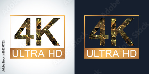 Golden 4K badge icon set. 4K Ultra HD badge vector icon. 4K TV symbol