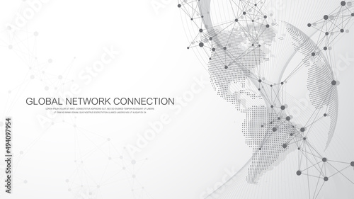Global network connection concept. Social network communication in the global business. Big data visualization. Internet technology. Vector illustration.