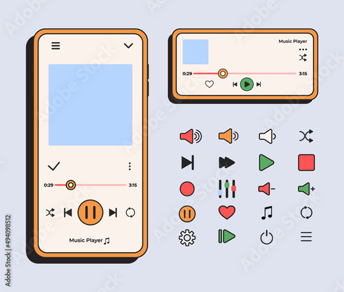 Retro music player elements with icon.Music Display Theme: Music Platform Sample, interface