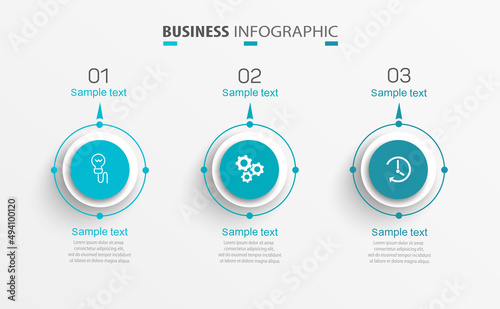 Business infographic design template with 3 options, steps or processes. Can be used for workflow layout, diagram, annual report, web design  