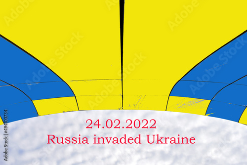 Ukraine country flag with  caption on the photo photo