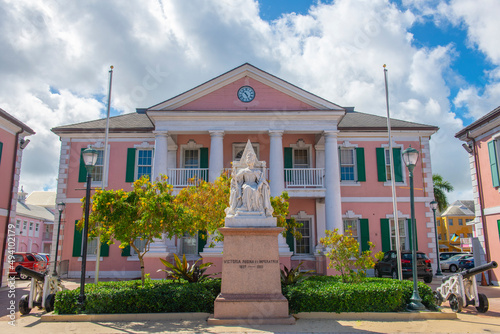 Bahamian Parliament building on Bay Street in downtown Nassau, New Providence Island, Bahamas.  photo