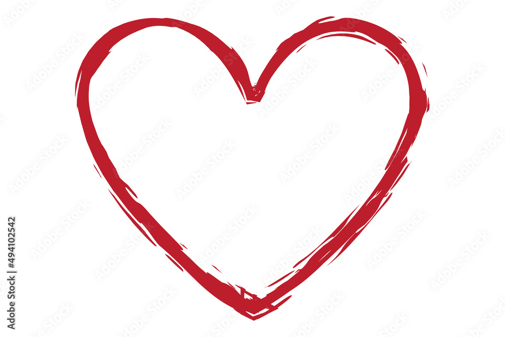 Heart contour vector. Red hand drawn love icon isolated. Paint brush stroke heart icon. Hand drawn vector for love logo, heart symbol, doodle icon and Valentine's day. Painted grunge vector shape
