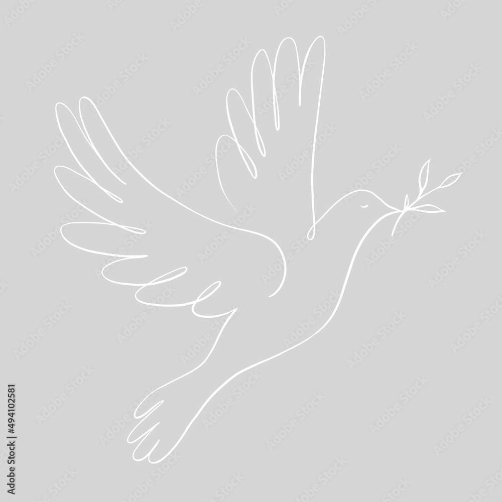 Naklejka premium Continuous one line drawing of flying dove holding an olive branch. Peace dove sign and freedom sign concept.