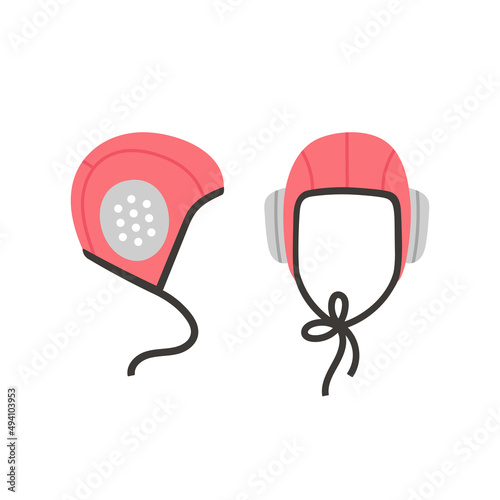 Swimming cap. Side and front view. For water polo, underwater rugby, football and hockey players. Water sports equipment. Swimming pool and sport concept. Vector illustration. photo