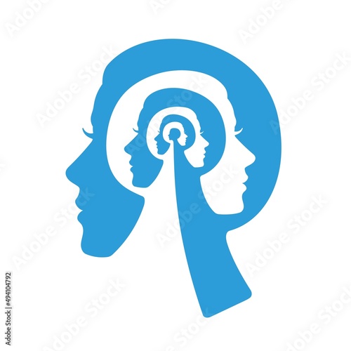 Woman head psychology, mental health and personality vector concept with woman face profile silhouettes. Woman mind, psychotherapy or mental disorder, identity crisis, thoughts and memory