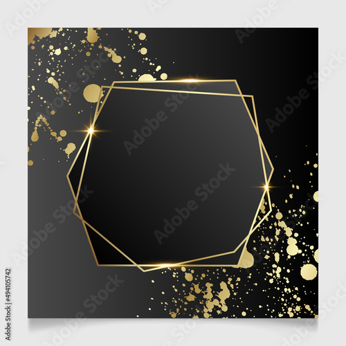 Golden paint splatter shiny glowing blank frame